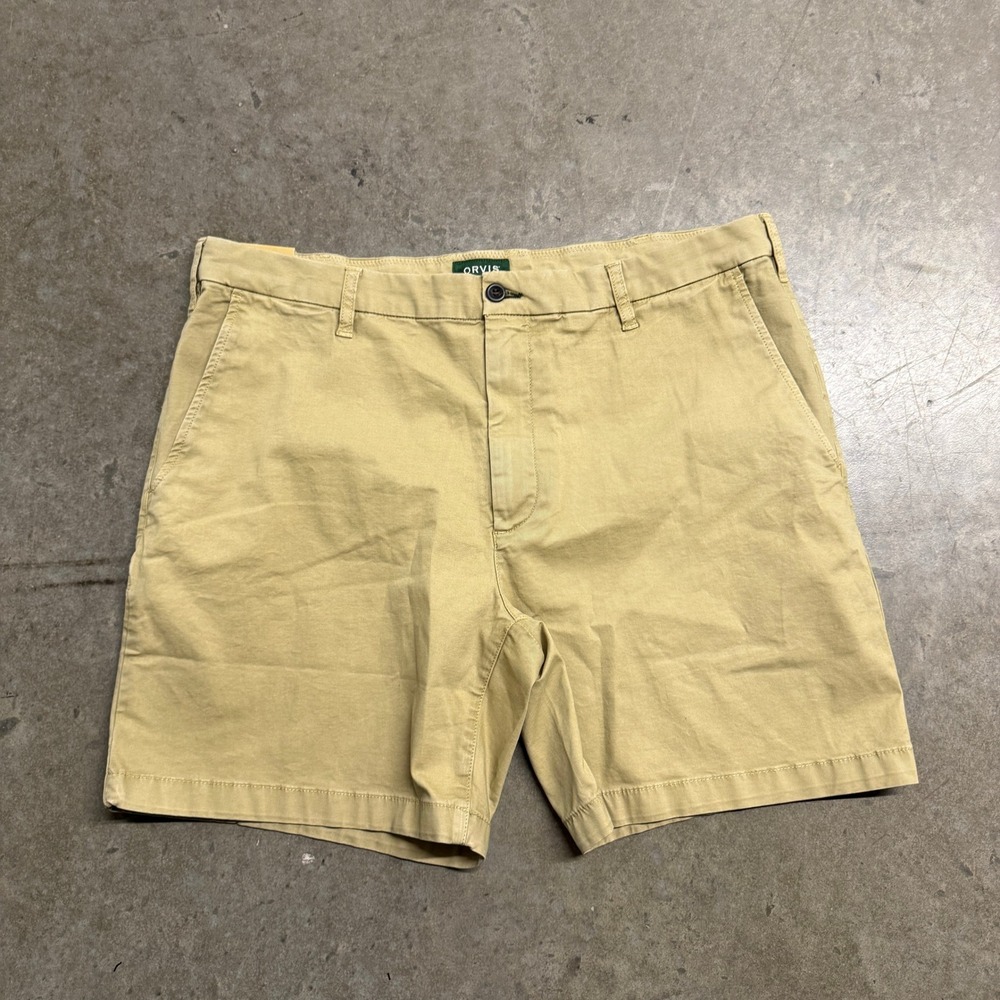 Orvis Mens Tan Khaki Stretch Twill Chino Shorts Size 40 Utility Pocket New